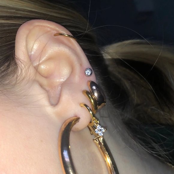 Crystal Flower Pendant Charm Hoop Earring in Gold - Picture 9 of 11